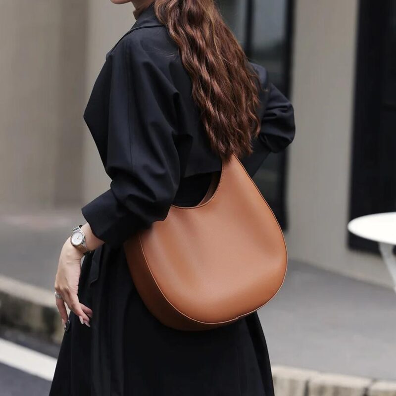 Genuine Leather Half Moon Shoulder Bag for Women – Chic & Versatile - Image 4