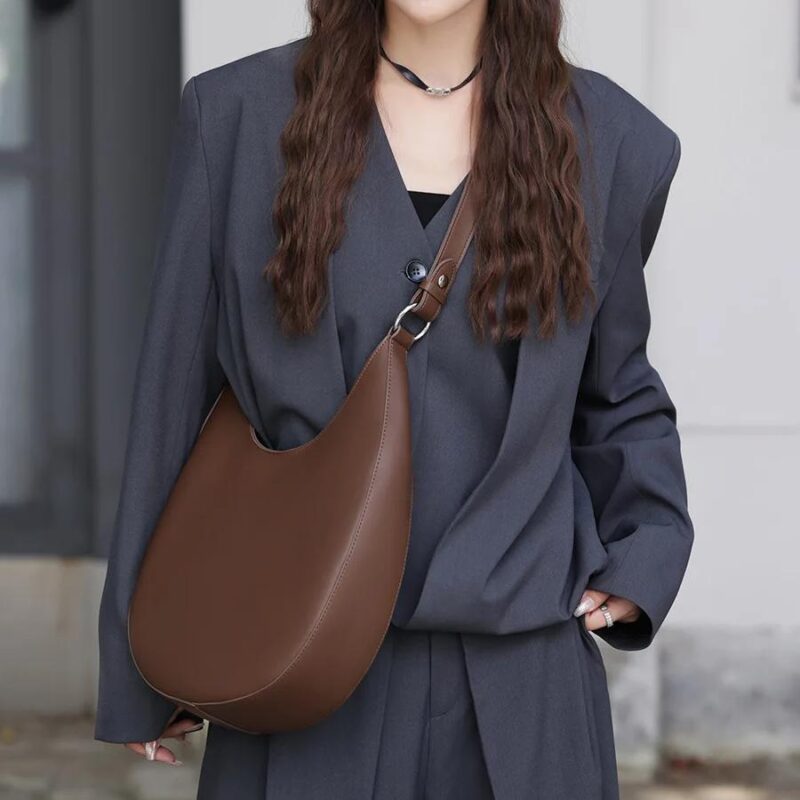 Genuine Leather Half Moon Shoulder Bag for Women – Chic & Versatile - Image 3
