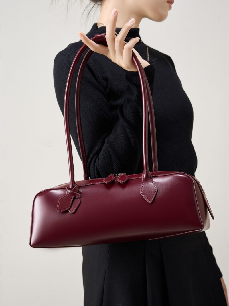 Luxury Genuine Leather Women's Shoulder Baguette Bag - Soft Cowhide Handbag - Image 2