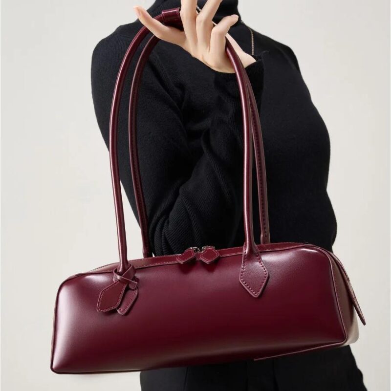 Luxury Genuine Leather Women's Shoulder Baguette Bag - Soft Cowhide Handbag