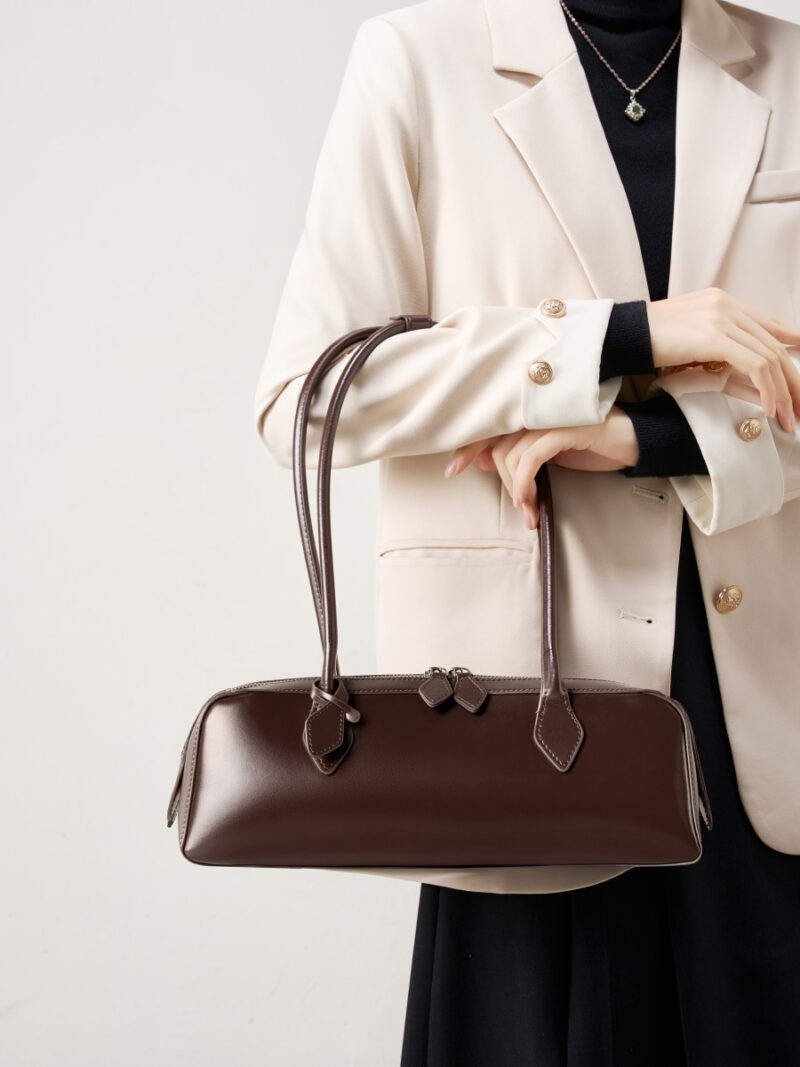 Luxury Genuine Leather Women's Shoulder Baguette Bag - Soft Cowhide Handbag - Image 4