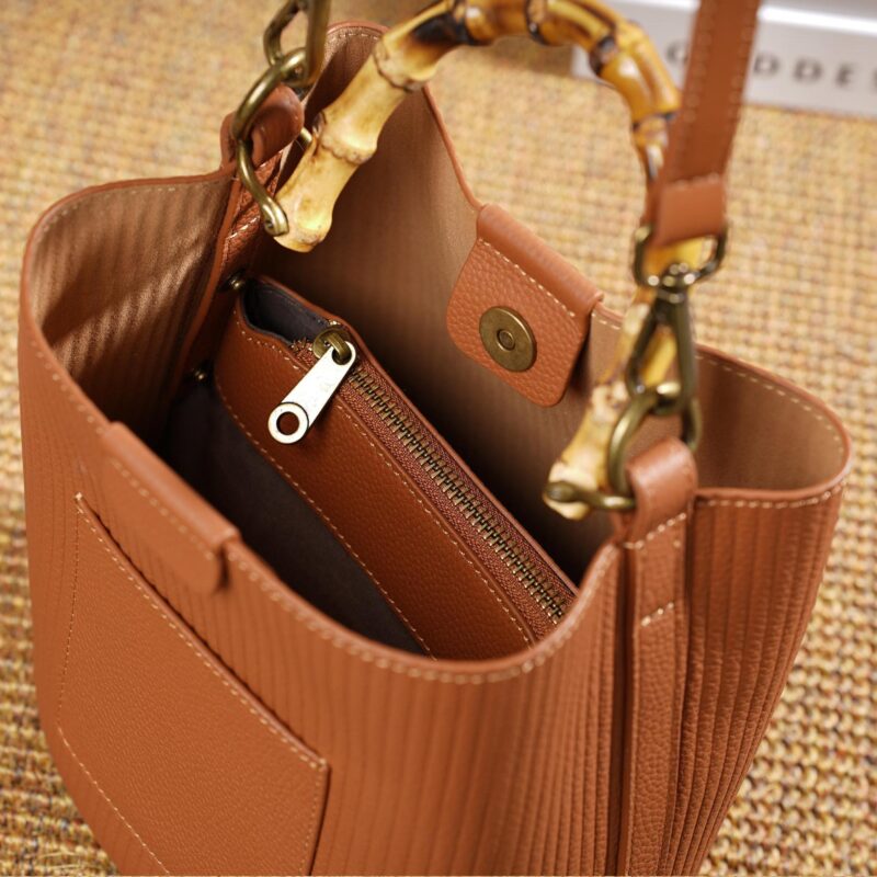 Women's Genuine Leather Bucket Shoulder Bag – Soft, Fashionable & Versatile - Image 7
