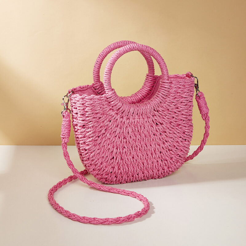 Boho Straw Moon Bag – Handmade Summer Beach Handbag for Women - Image 4