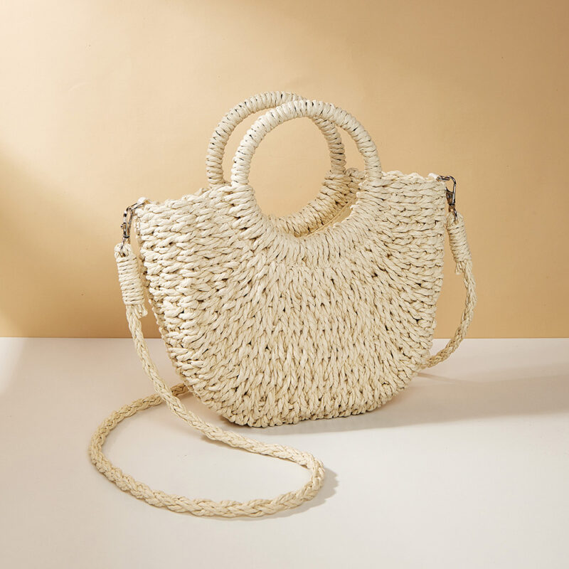 Boho Straw Moon Bag – Handmade Summer Beach Handbag for Women - Image 5