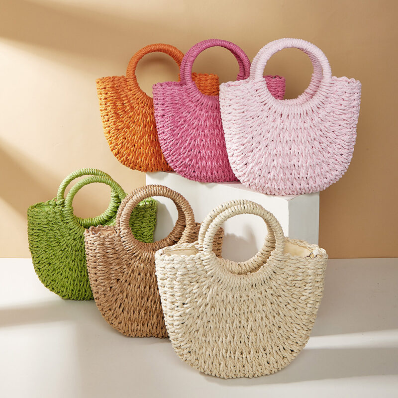Boho Straw Moon Bag – Handmade Summer Beach Handbag for Women