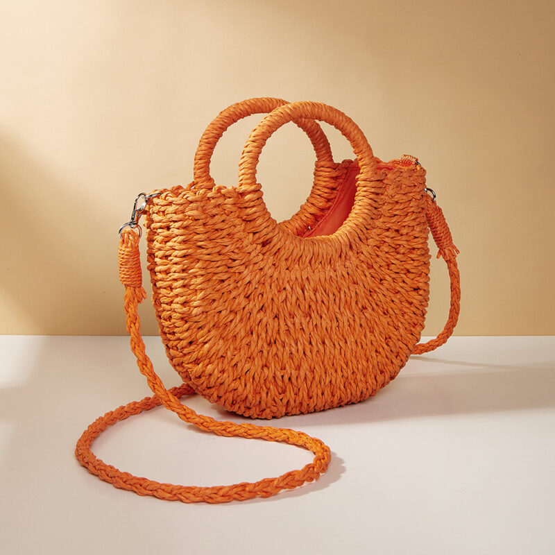 Boho Straw Moon Bag – Handmade Summer Beach Handbag for Women - Image 3