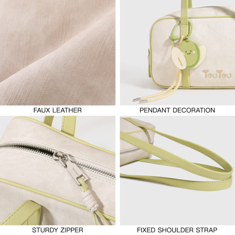 Elegant Boston-Style Canvas Shoulder Bag with Chic Pendant - Image 8