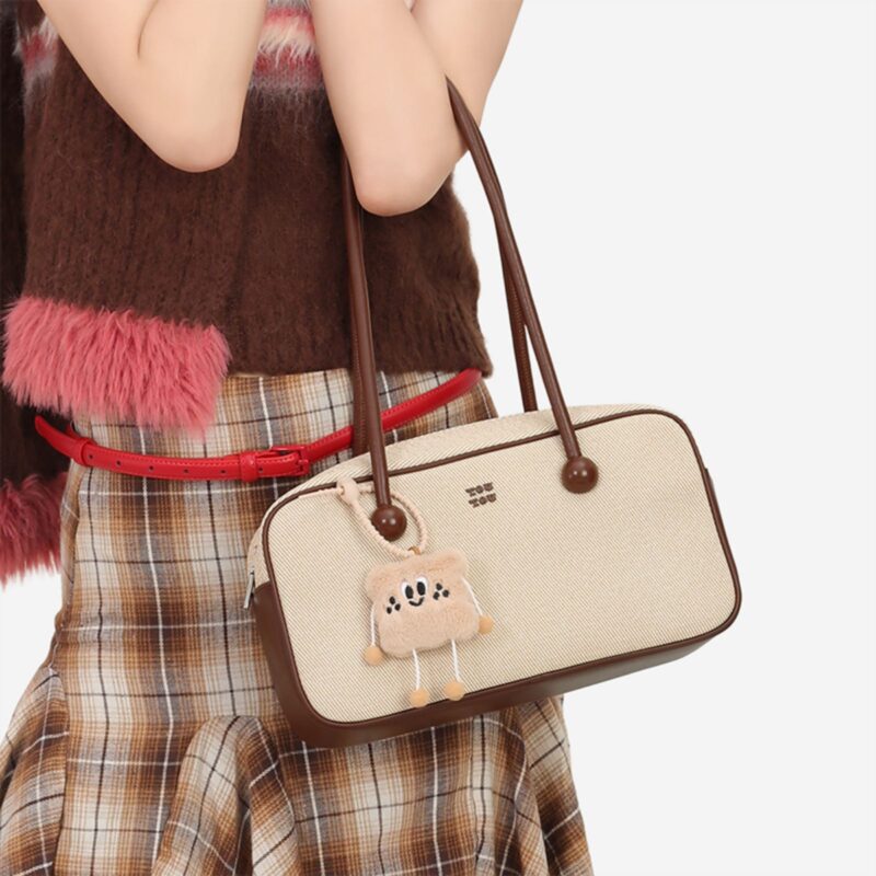 Chic Canvas Boston Bowling Shoulder Bag with Pendant - Image 3