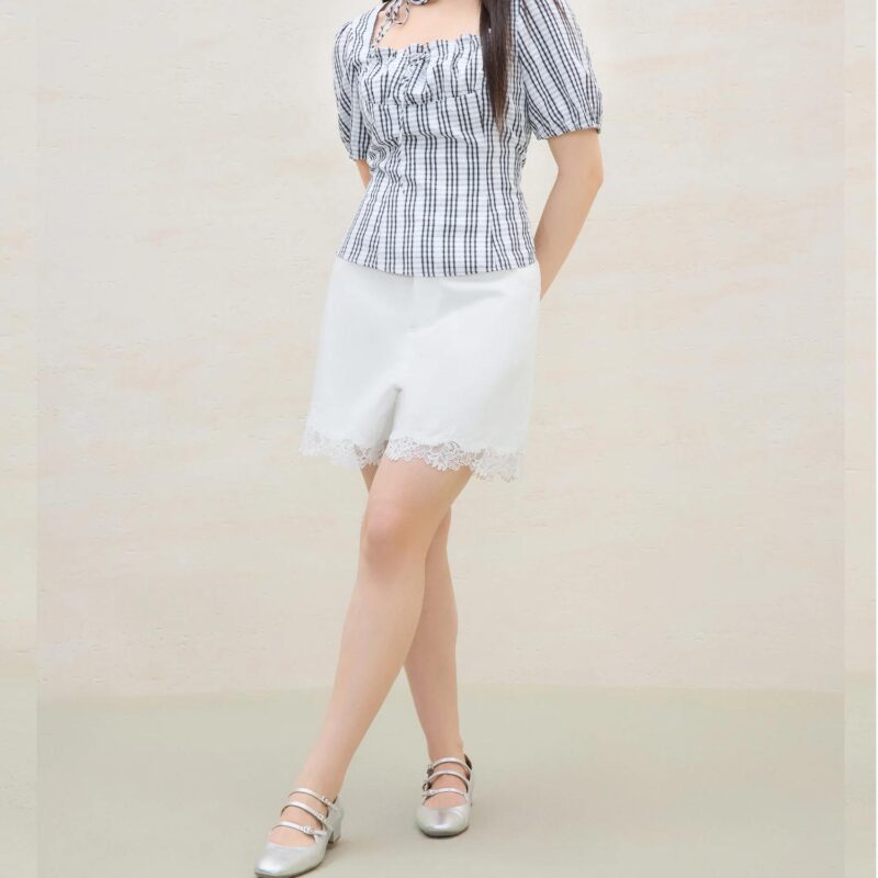 Plus Size Embroidered Cotton Lace Shorts