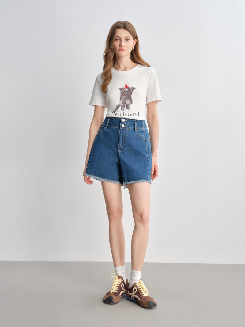 Women’s Artistic Asymmetric Denim Shorts - Image 3