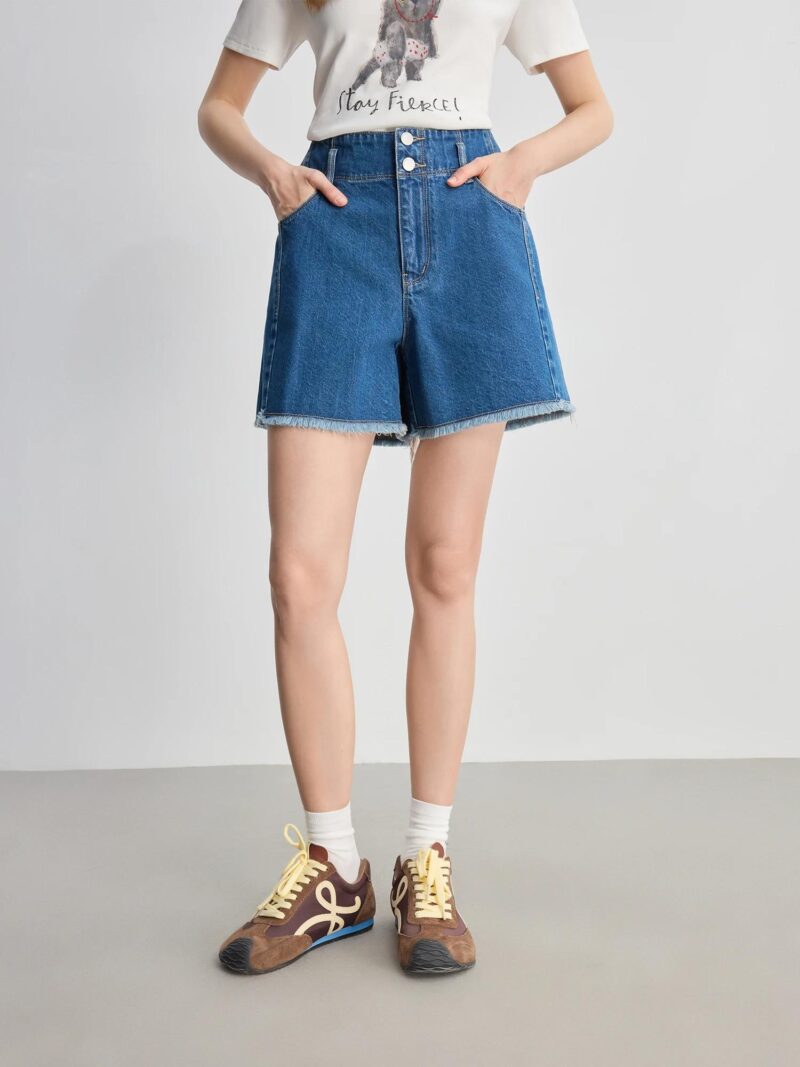 Women’s Artistic Asymmetric Denim Shorts - Image 2