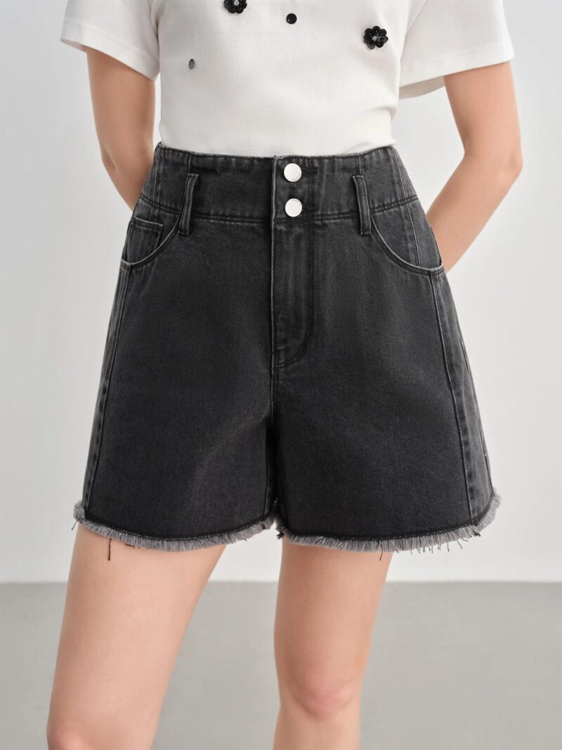 Women’s Artistic Asymmetric Denim Shorts - Image 4