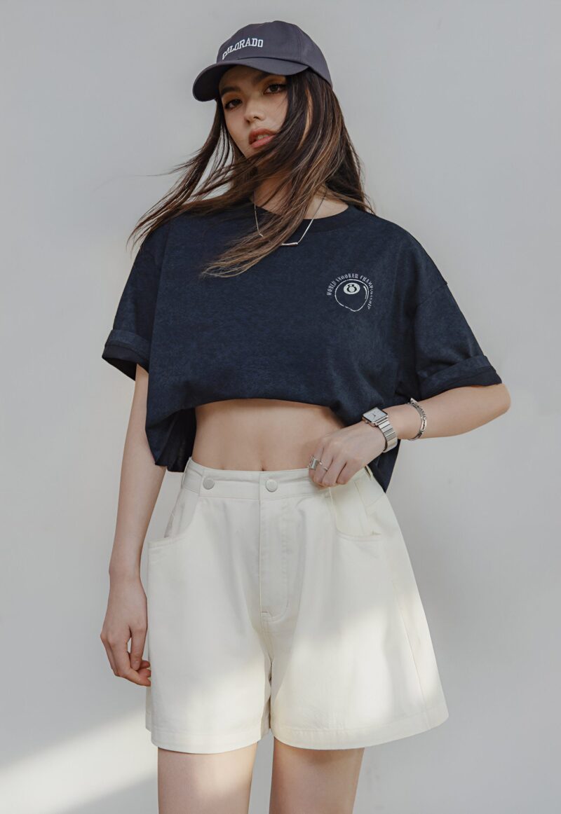 Beige Cotton Casual A-Line Shorts for Women – Summer Loose Fit Streetwear - Image 3