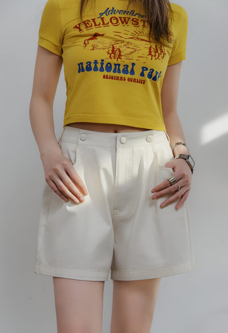 Beige Cotton Casual A-Line Shorts for Women – Summer Loose Fit Streetwear - Image 6