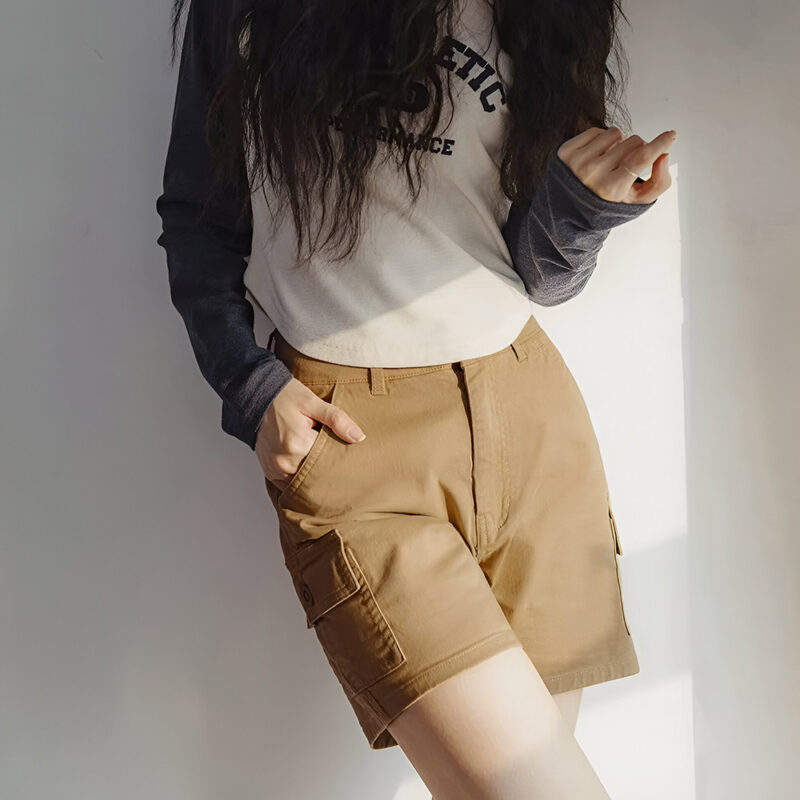 Women's Summer Casual Cargo Shorts with Multi-Pockets, Khaki, S-XL - Image 5