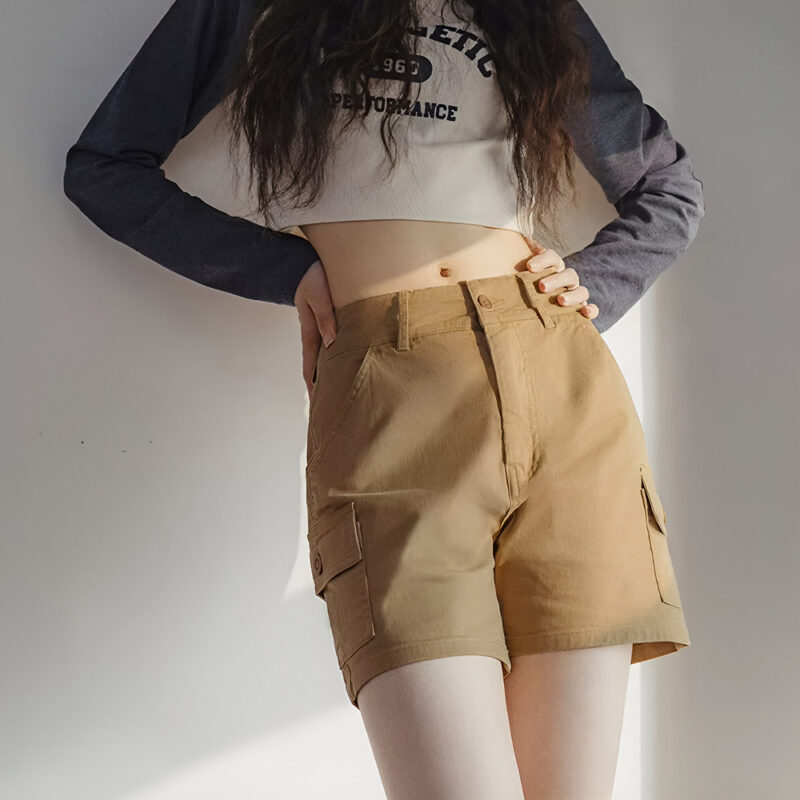 Women's Summer Casual Cargo Shorts with Multi-Pockets, Khaki, S-XL - Image 3