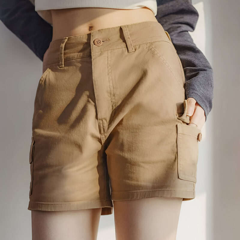 Women's Summer Casual Cargo Shorts with Multi-Pockets, Khaki, S-XL - Image 6