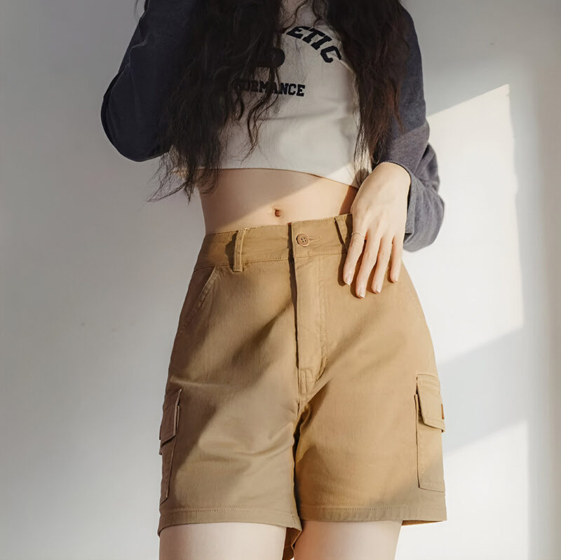 Women's Summer Casual Cargo Shorts with Multi-Pockets, Khaki, S-XL