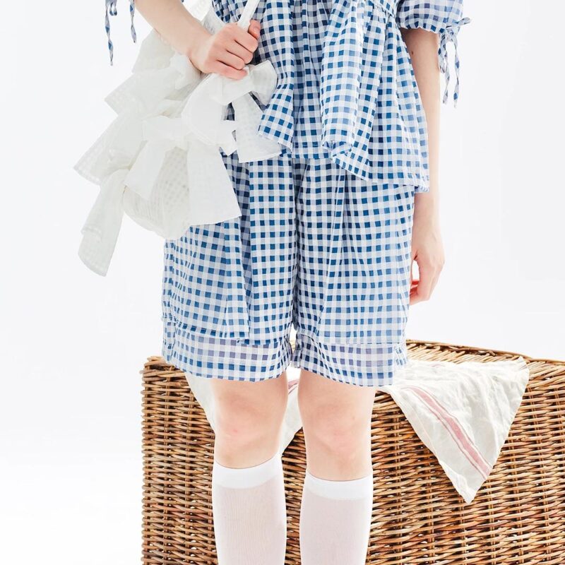 Sweet Blue Plaid Loose Summer Shorts for Women