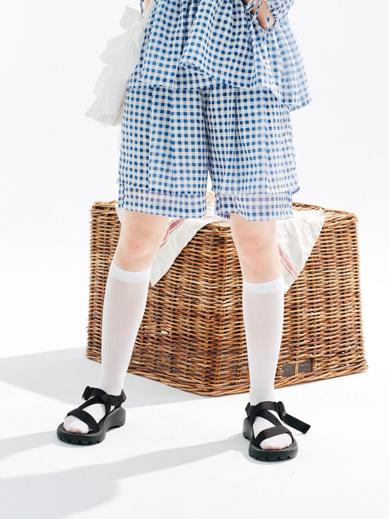 Sweet Blue Plaid Loose Summer Shorts for Women - Image 3