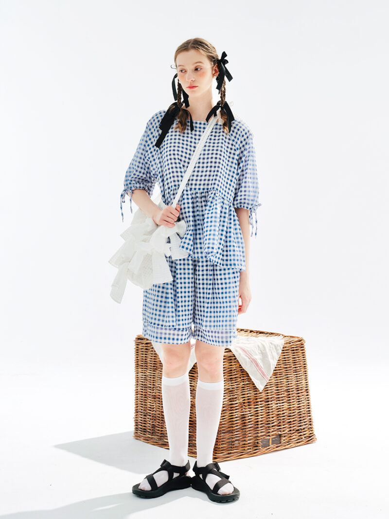 Sweet Blue Plaid Loose Summer Shorts for Women - Image 4