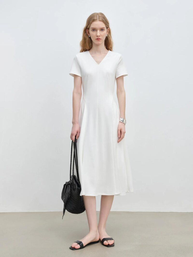 Minimalist White A-Line Midi Dress - Image 4