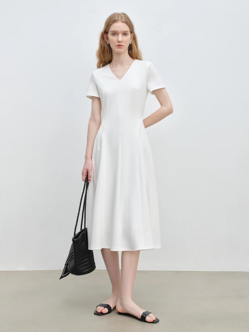 Minimalist White A-Line Midi Dress - Image 5