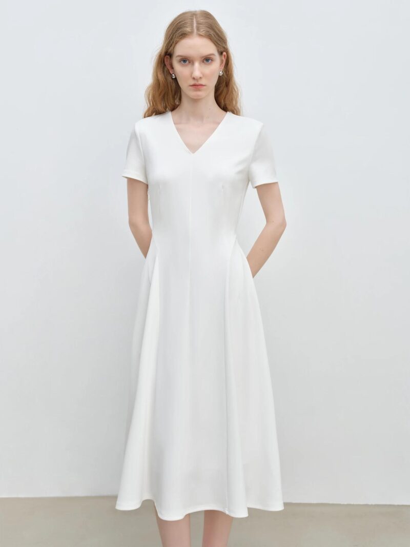 Minimalist White A-Line Midi Dress - Image 2