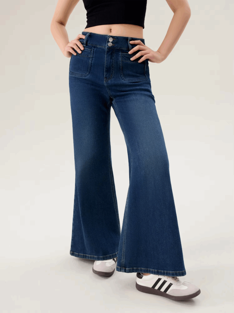 High Waist Cotton Flared Jeans – Office Style Loose Fit Denim - Image 2