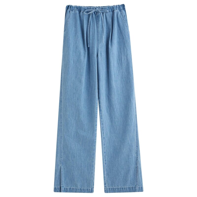 Summer Women's Linen-Blend Straight-Leg Jeans with Adjustable Waist