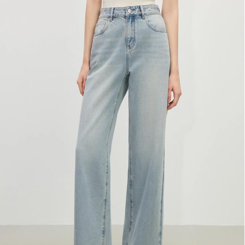 High Waist Wide-Leg Straight Jeans for Women