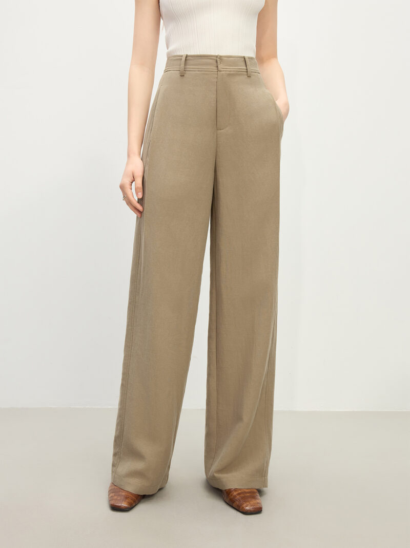 Coffee Straight Leg Tencel Pants for Women - Image 2