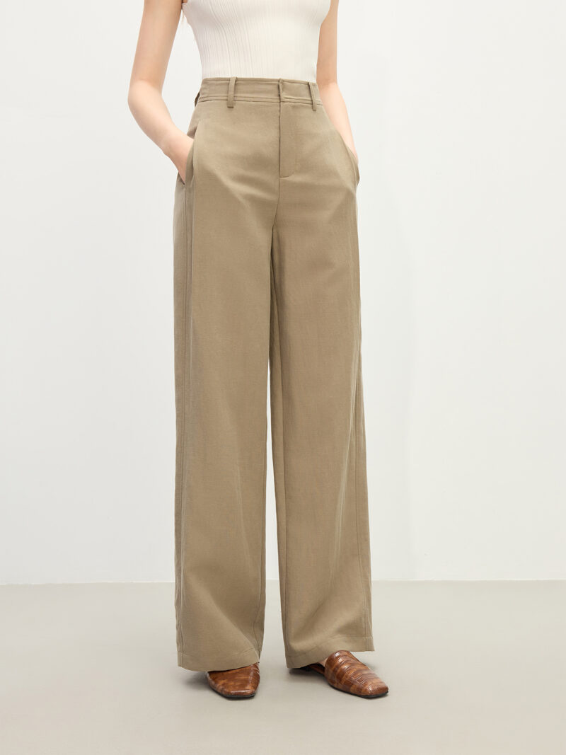 Coffee Straight Leg Tencel Pants for Women - Image 4