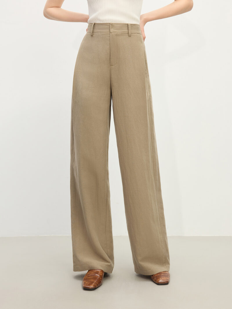 Coffee Straight Leg Tencel Pants for Women - Image 5