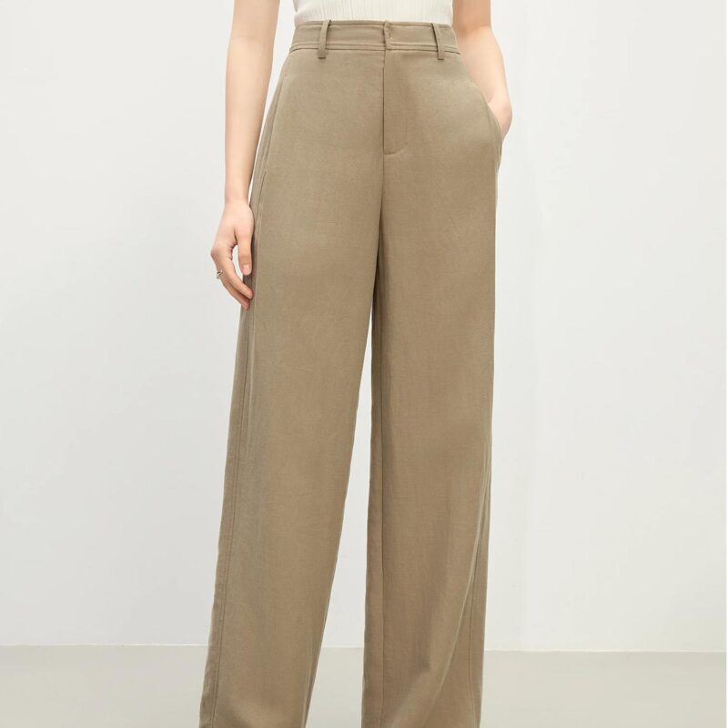Coffee Straight Leg Tencel Pants for Women