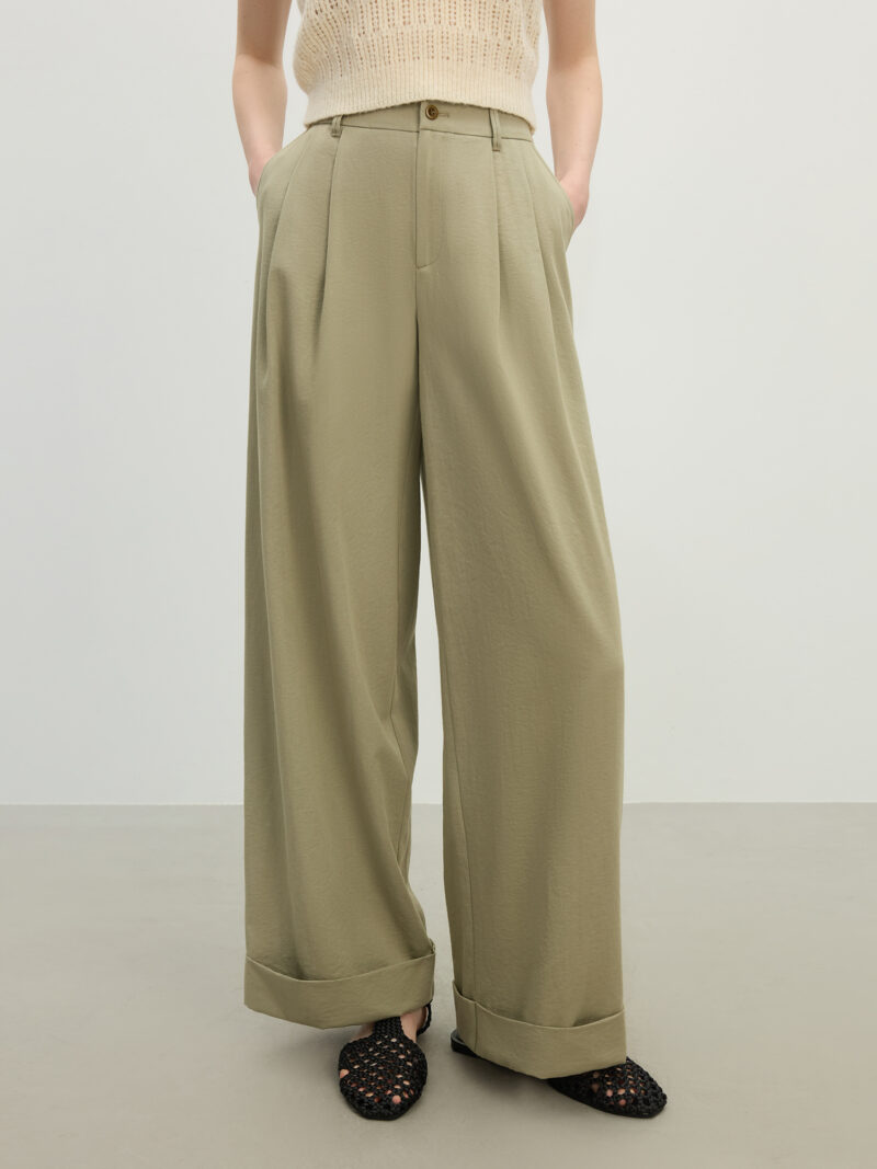 3D Pleated Slim Fit Straight-Leg Drape Pants for Women - Image 2