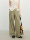 3D Pleated Slim Fit Straight-Leg Drape Pants for Women