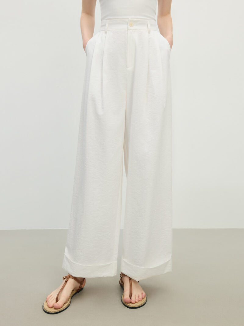 3D Pleated Slim Fit Straight-Leg Drape Pants for Women - Image 5