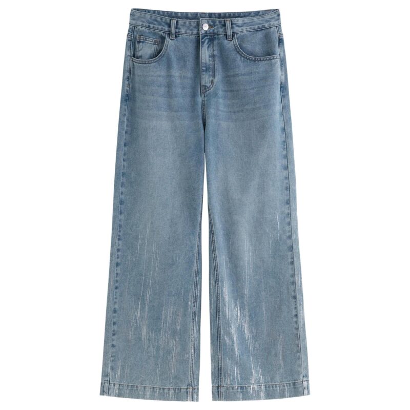 Plus-Size High-Waist Wide-Leg Galaxy Jeans for Summer – Silver Detail Denim