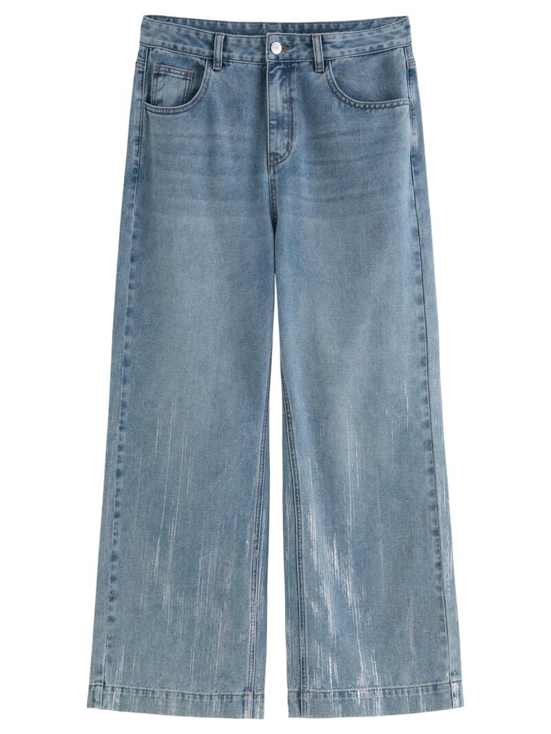 Plus-Size High-Waist Wide-Leg Galaxy Jeans for Summer – Silver Detail Denim - Image 6