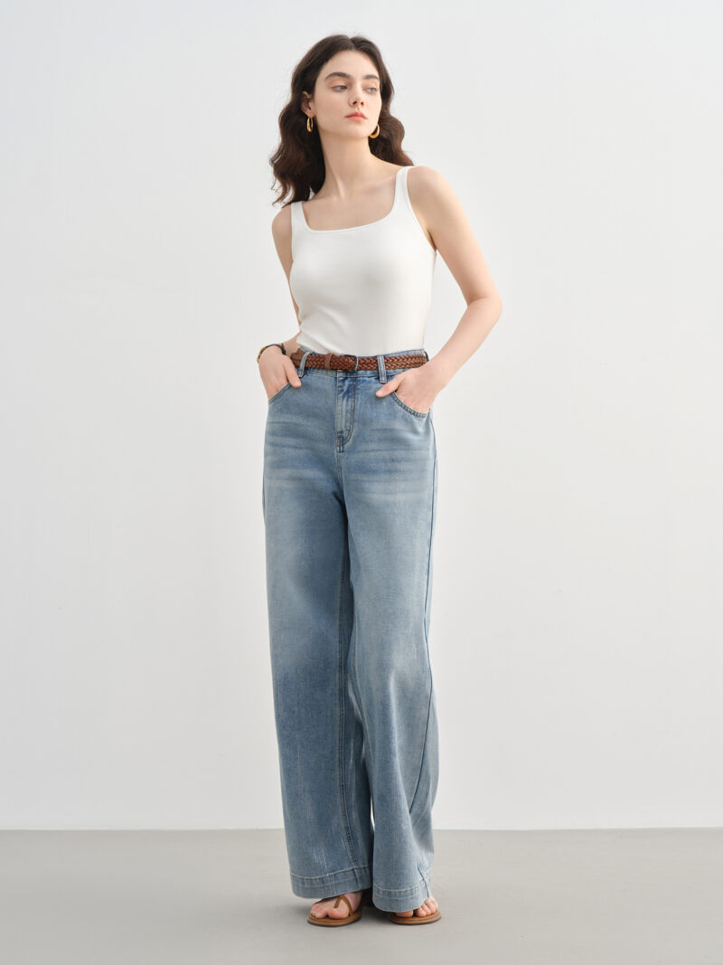 Plus-Size High-Waist Wide-Leg Galaxy Jeans for Summer – Silver Detail Denim - Image 3