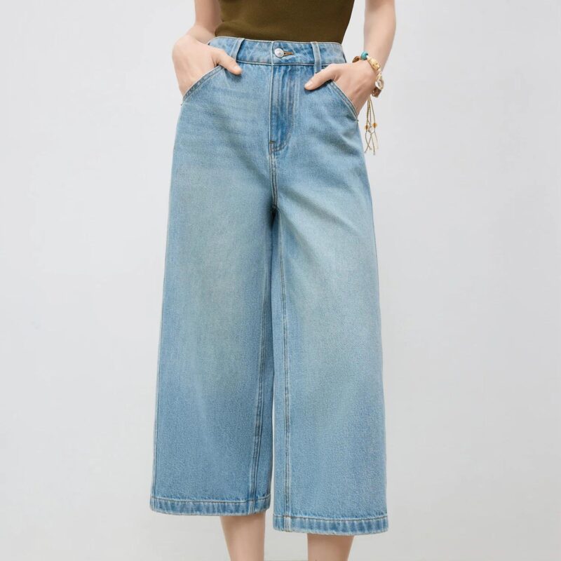 Petite Wide-Leg Mid-Calf Jeans for Women
