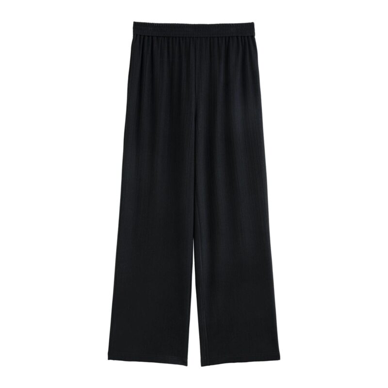 Minimalist Black Wide-Leg Stretch Trousers for Women