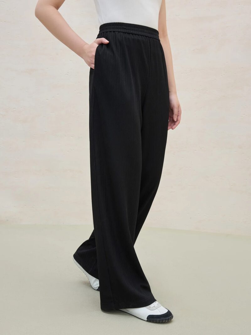 Minimalist Black Wide-Leg Stretch Trousers for Women - Image 4