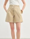 White Wide-Leg Drawstring Casual Summer Shorts for Women