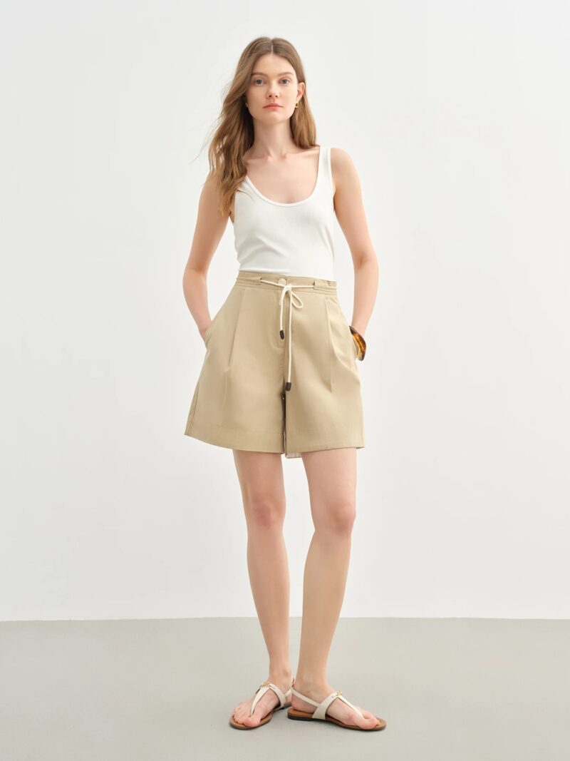 White Wide-Leg Drawstring Casual Summer Shorts for Women - Image 3