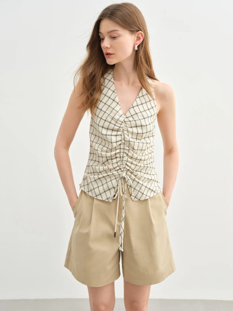 White Wide-Leg Drawstring Casual Summer Shorts for Women - Image 5