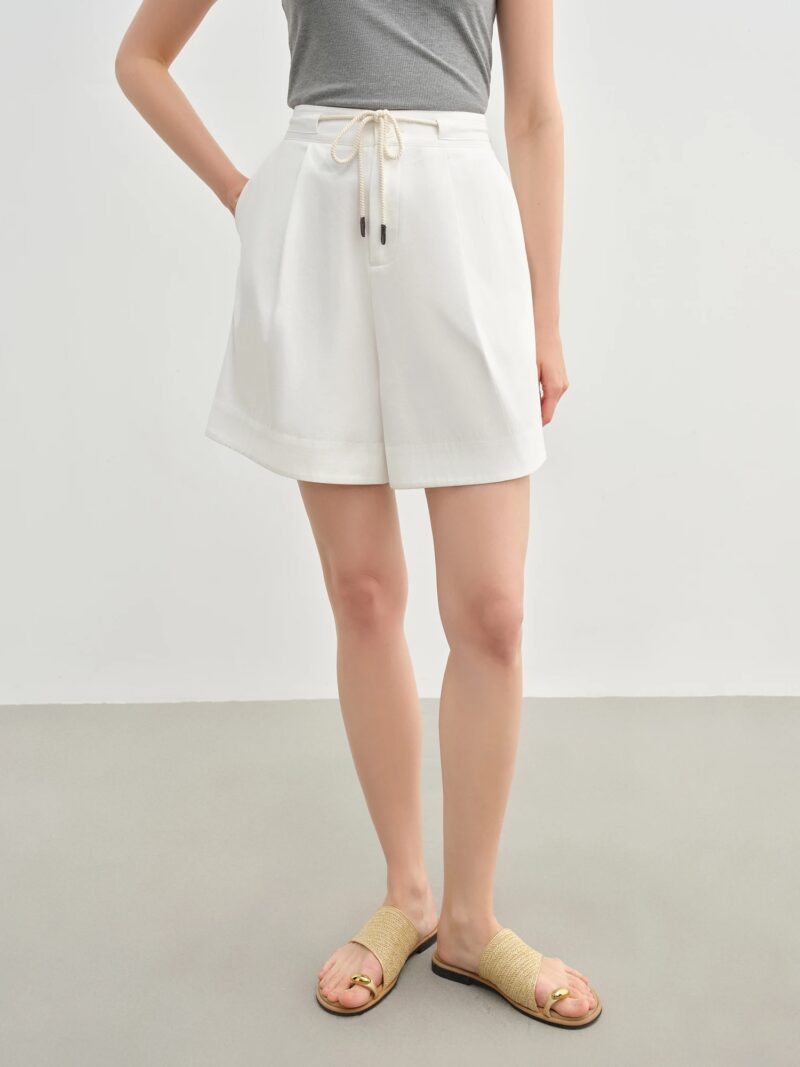 White Wide-Leg Drawstring Casual Summer Shorts for Women - Image 8
