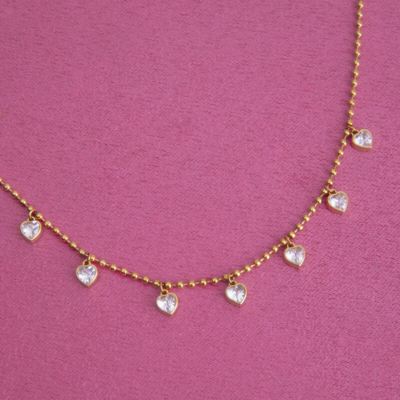 Minimalist Heart Zircon Gold Bead Chain Necklace - Image 5