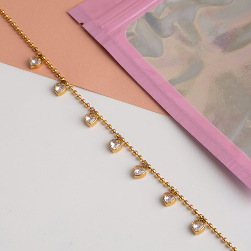 Minimalist Heart Zircon Gold Bead Chain Necklace - Image 7